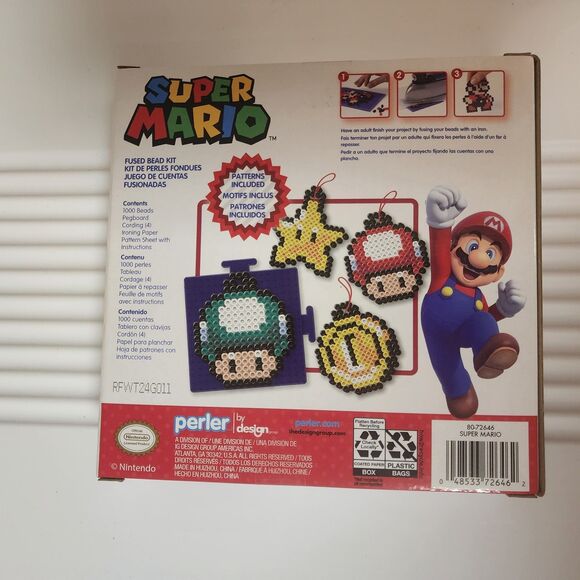 Perler Fused Bead Kit Super Mario 1007 pc Makes 4 Hanging Ornaments New & Sealed - Picture 3 of 6